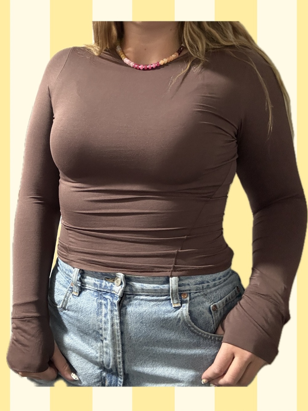 BuffBunny Brown Long-Sleeve Crewneck Crop Top
